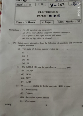 HSC Electronics Paper Solution 2020 class 12