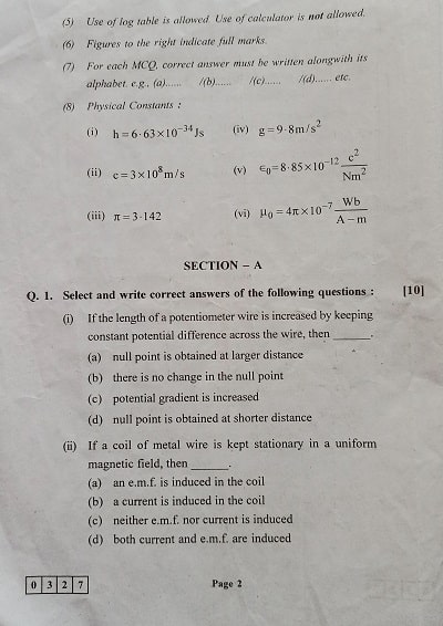 HSC 2020 Physics Board Question Paper
