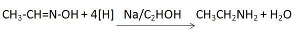 chemical reaction involved in the formation of ethyl amine using acetal doxime