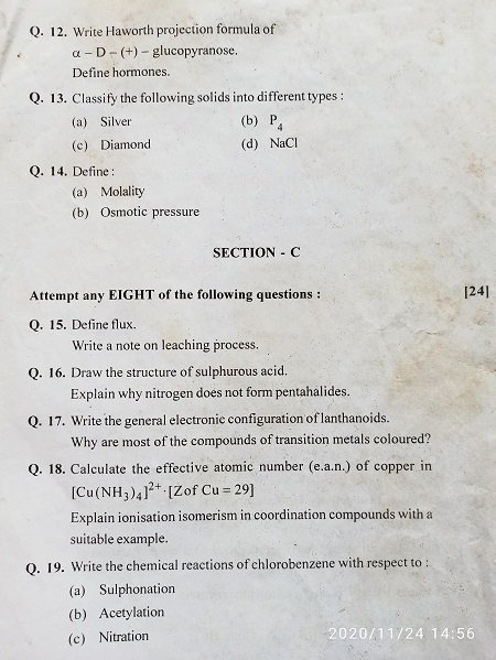 HSC 2020 Chemistry Board Question Paper