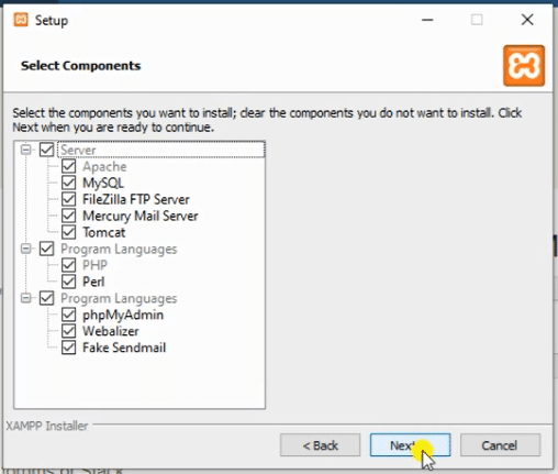 software pagkage components in xampp server