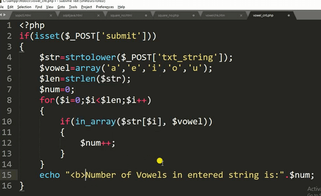 PHP function to count total number of vowels